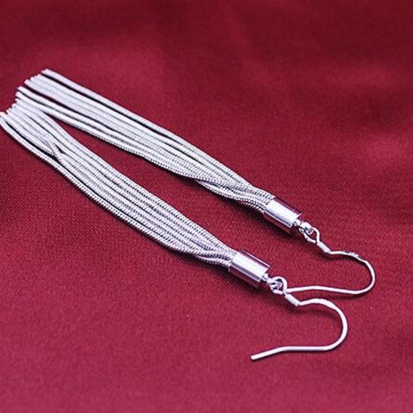 NEW 925 Sterling Silver Tassel Chain Drop Earrings - Picture 11 of 11